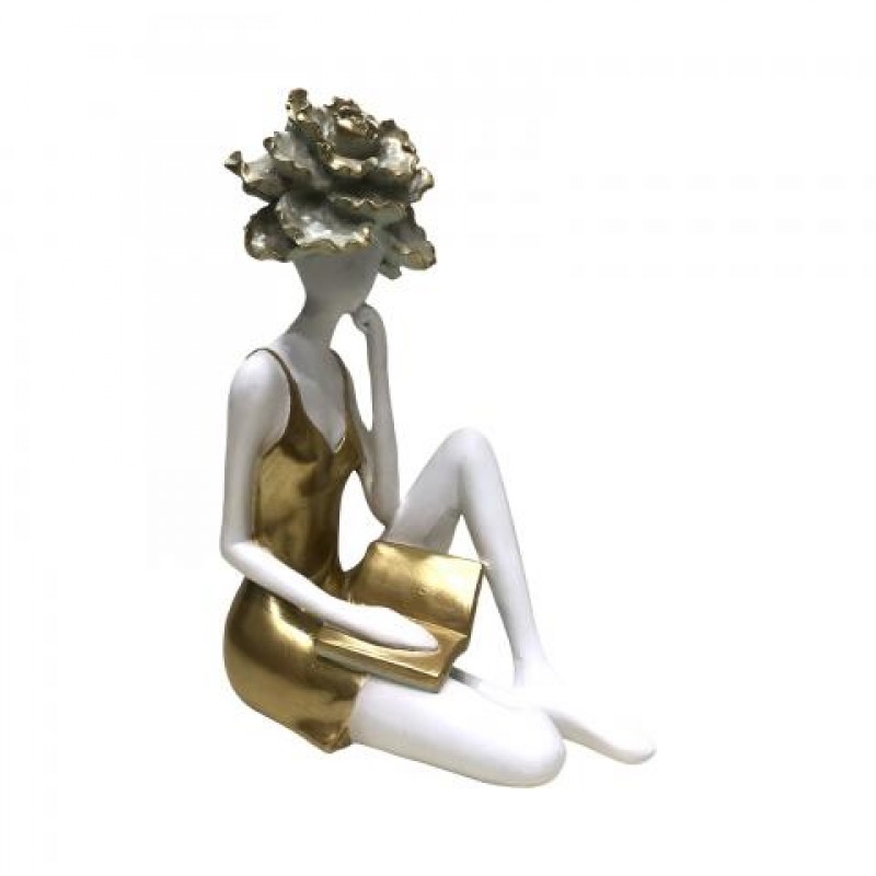 Διακοσμητικό Επιτραπέζιο Polyresin κοπέλα Χρυσό Λευκό Βεραμάν 10,5Χ16,5Χ24,5 εκ 52581