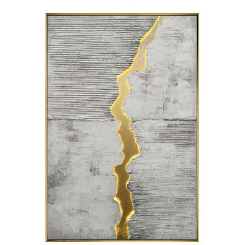 Πίνακας Σε Καμβά Φωτιζόμενος Με Led Γκρι / Χρυσό 3D Βιομηχανικό Σχέδιο Σε Κορνίζα 82.5x122.5x3.5Εκ 4 / Kib Marhome
