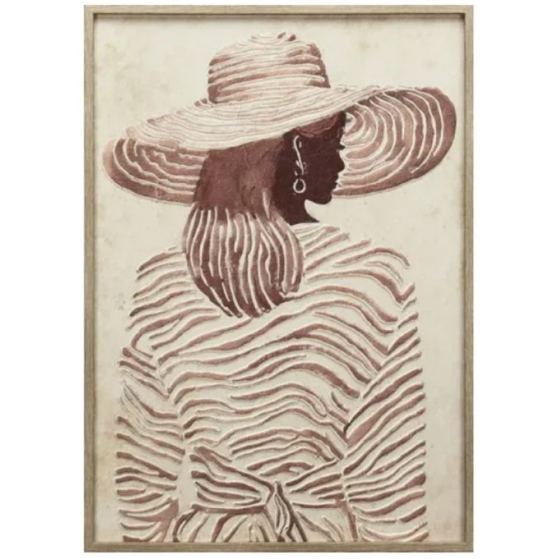 Πίνακας Καμβάς Κομψή Γυναίκα Με Καπέλο Εκρού / Καφέ Ανάγλυφο Εφέ Σε Κορνίζα 50x70x3Εκ 7 / Kib Marhome