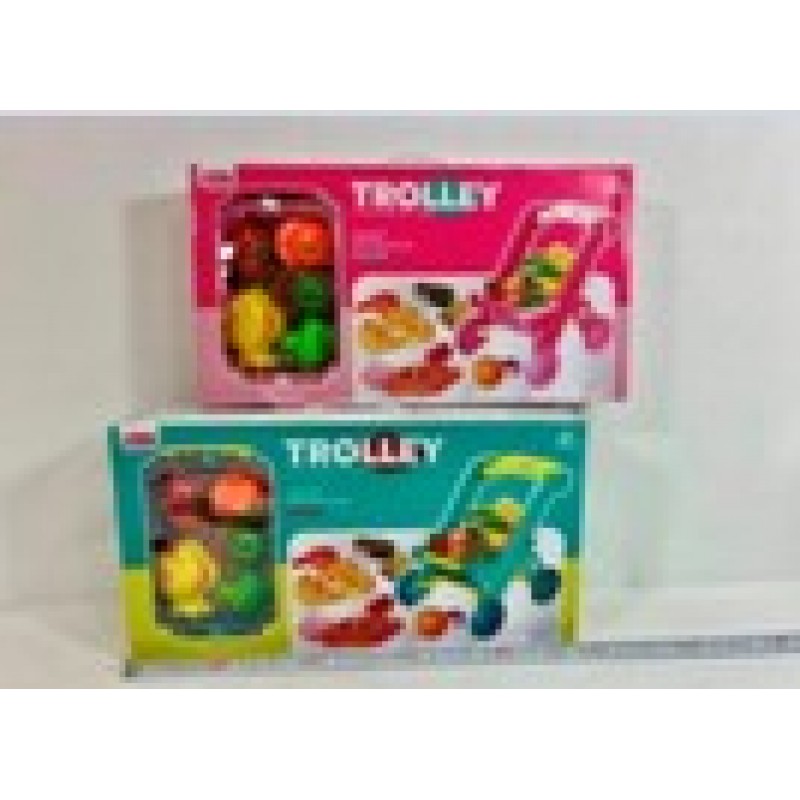 Καρότσι "SUPER MARKET" - Καλάθι 2 Σε 1 Mε Τρόφιμα Κοπής (2 Χρώματα) Kidder Toys