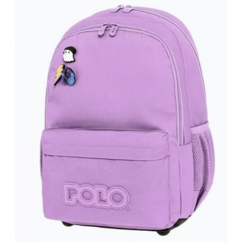 Σχολική Τσάντα Πλάτης Δημοτικού Λιλά Pins Polo 