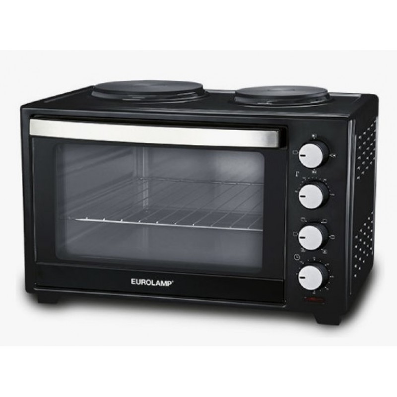  Ηλεκτρικό Φουρνάκι Μαύρο 3200W 38Lt Με 2 Εστίες Και Χρονοδιακόπτη 90Λ Eurolamp 
