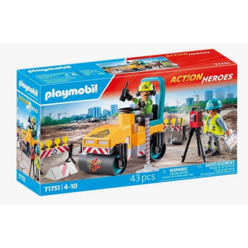 Action Heroes Οδοστρωτήρας & Εργάτες Για 4-10 Ετών Playmobil 