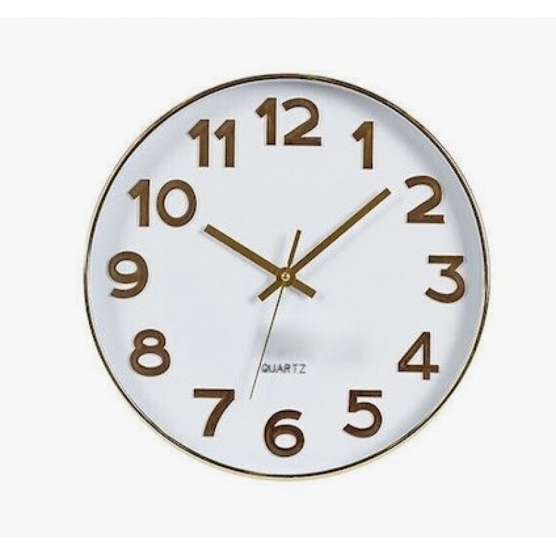 Ρολόι Τοίχου Πλαστικό Λευκό - Χρυσό 30.5x4.2x30Εκ Estheti