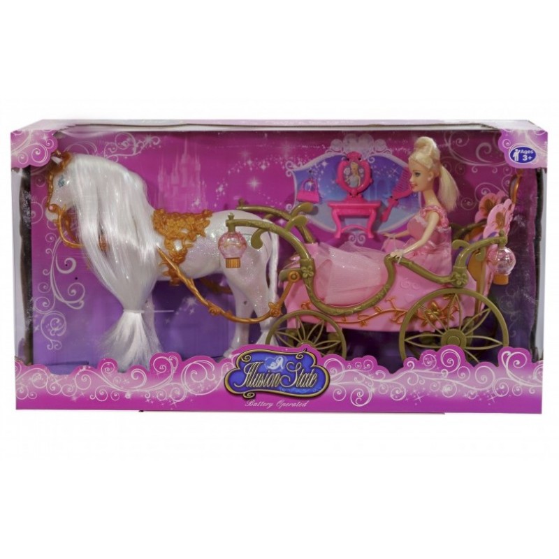 Άμαξα Με Άλογο Μπαταρίας & Κούκλα Με Μουσική & Φώτα (2 Χρωμάτα) Kider Toys