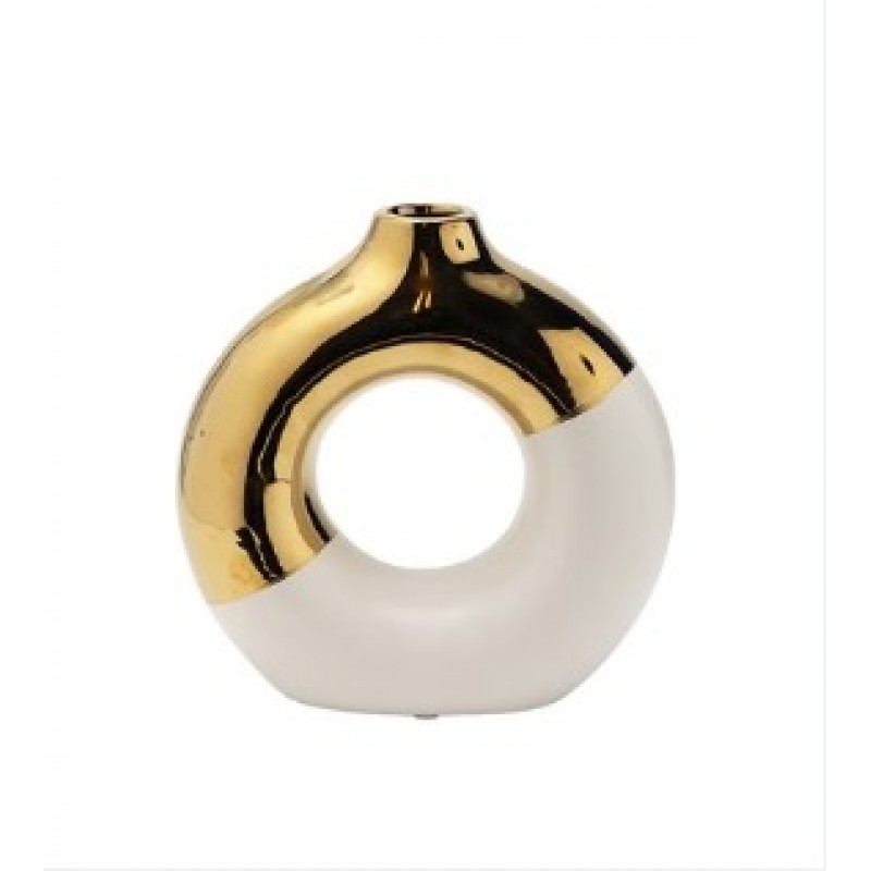 Βάζο Κεραμικό Λευκό-Χρυσό 20.5x7.5x20.5Εκ Eurolamp  