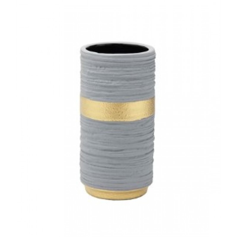 Βάζο Κεραμικό Γκρι-Χρυσό 12x12x23Εκ Eurolamp