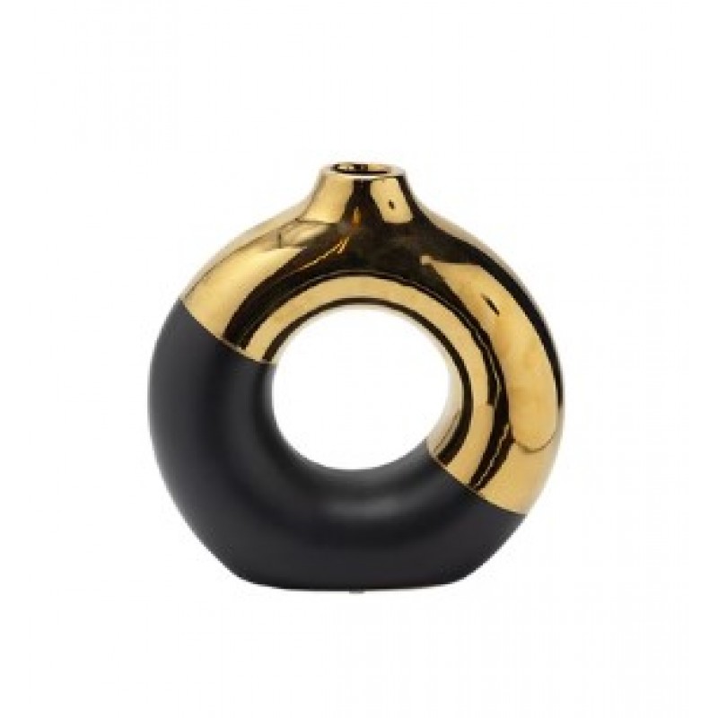 Βάζο Κεραμικό Μαύρο-Χρυσό 20.5x7.5x20.5Εκ Eurolamp
