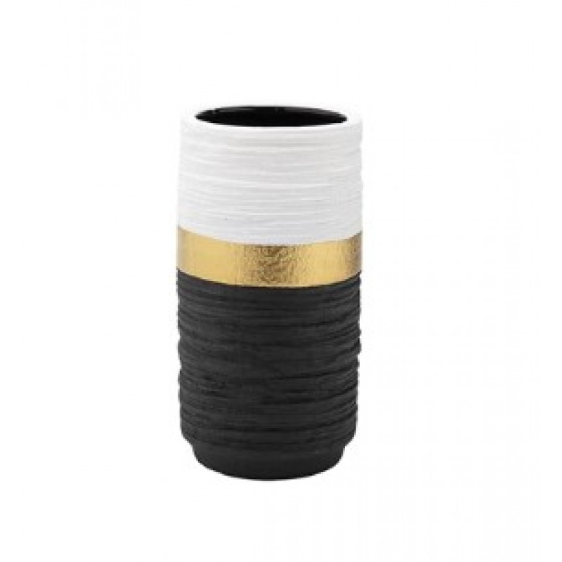 Βάζο Κεραμικό Μαύρο-Λευκό-Χρυσό 12x12x23Εκ Eurolamp