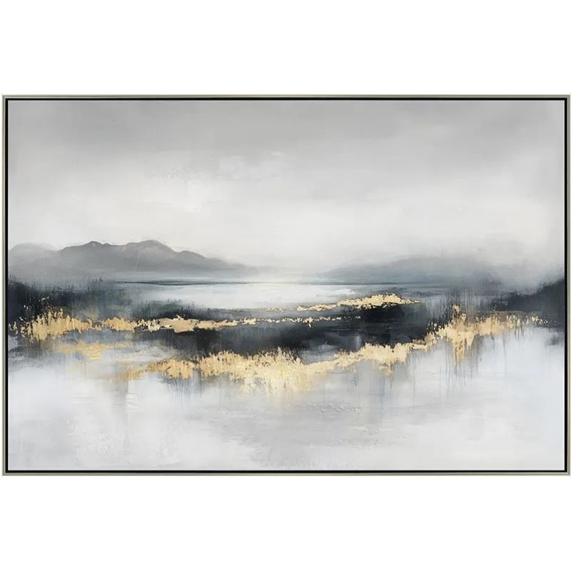 Πίνακας Καμβάς Ασπρόμαυρο / Χρυσό Λίμνη & Βουνά Σε Κορνίζα 122.5x82.5x3.5Εκ 6 / Kib Marhome