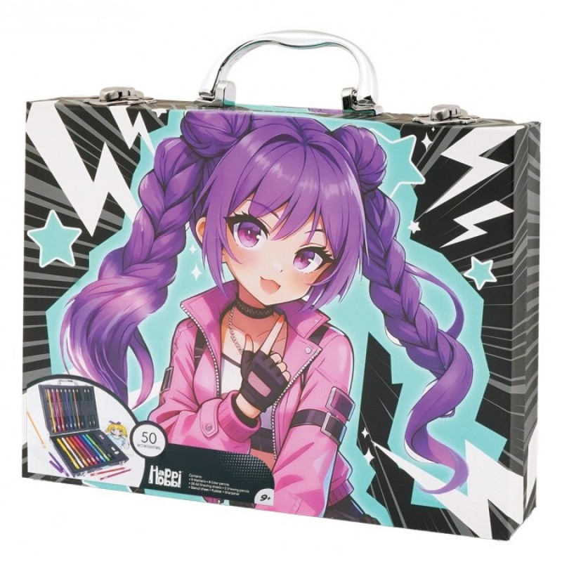 HappiHobbi Κασετίνα Ζωγραφικής Deluxe 50 Αξεσουάρ Manga Για 9+ Ετών