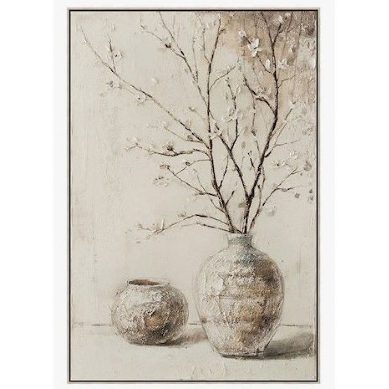 Πίνακας Καμβάς Βάζο Με Κλαδιά & Ανθάκια Μπεζ Με Στοιχεία 3D Σε Κορνίζα 82.5x122.5x3.5Εκ 8 / Kib Marhome