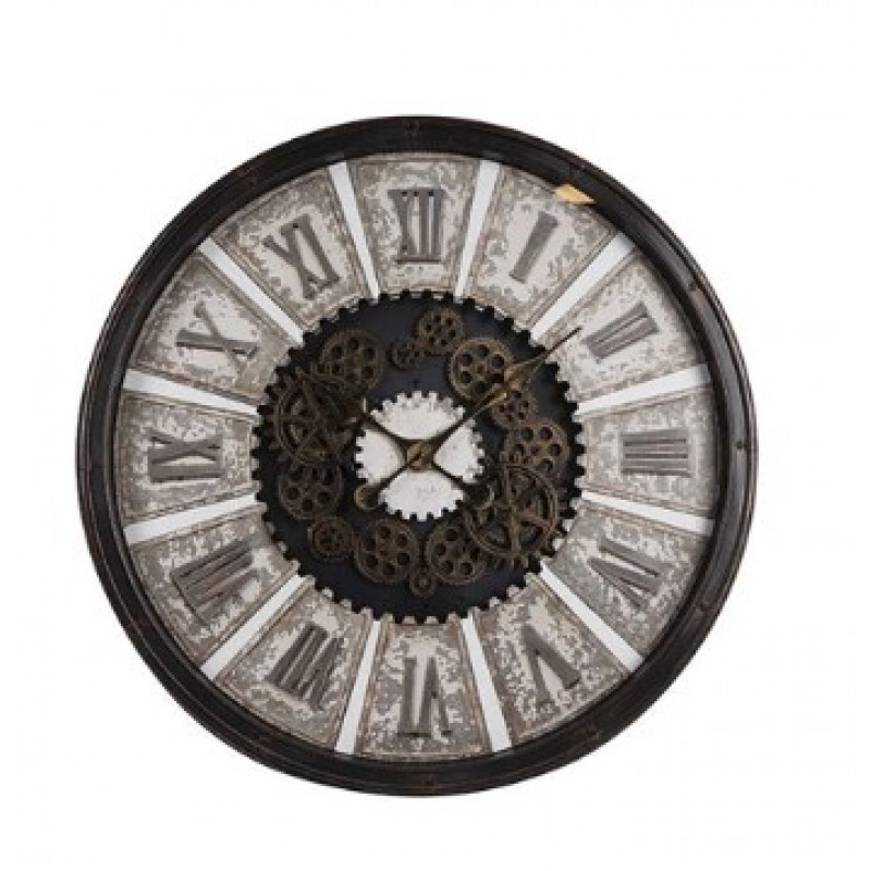 Ρολόι Τοίχου Πλαστικό Με Γρανάζια Αντικέ Καφέ - Εκρού 76x8x76Εκ Estheti