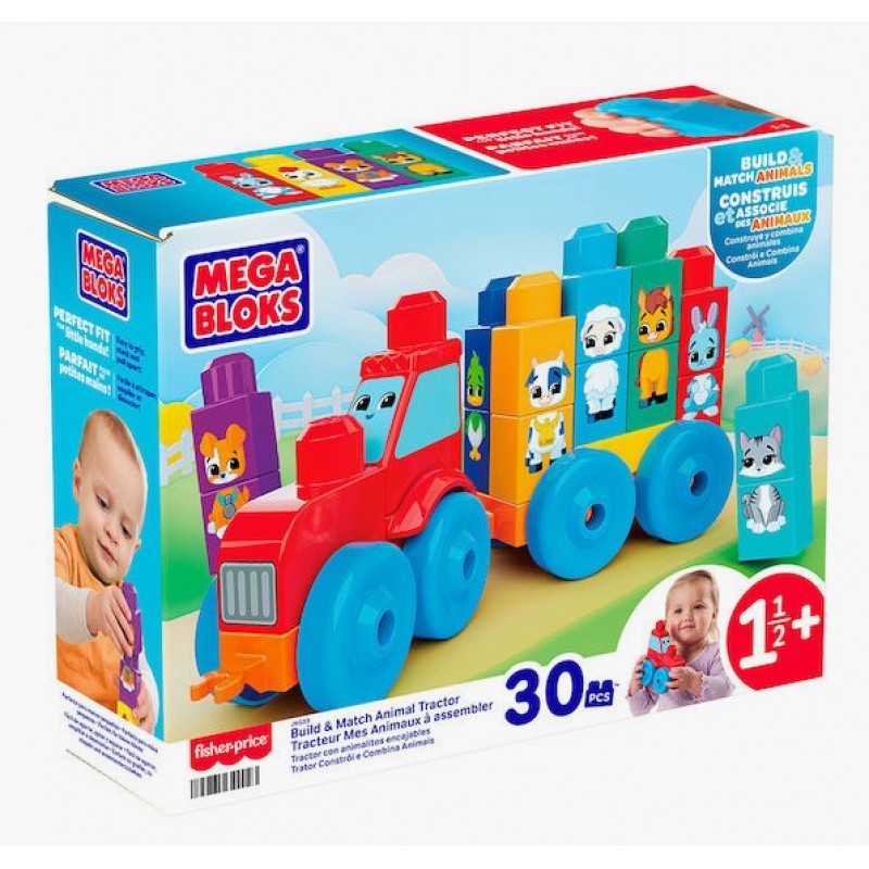 Mega Bloks Τουβλάκια Τρακτέρ με Ζωάκια για 1.5+ Ετών 30τμχ Mattel