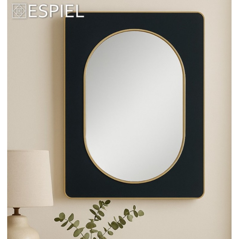 Καθρέφτης Βελούδινος Ορθογώνιος Μαύρος Με Χρυσή Κορνίζα 70x50Εκ Espiel 