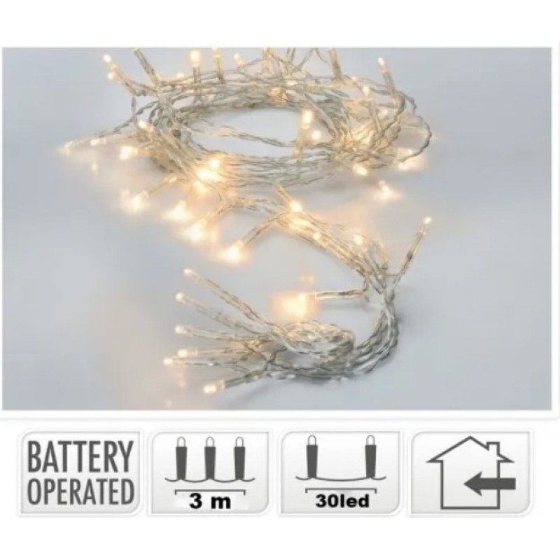 30 LED Φωτάκια Μπαταρίας 3m Σταθερά Διάφανο Καλώδιο Λευκό Λαμπάκι TRY ME Epam