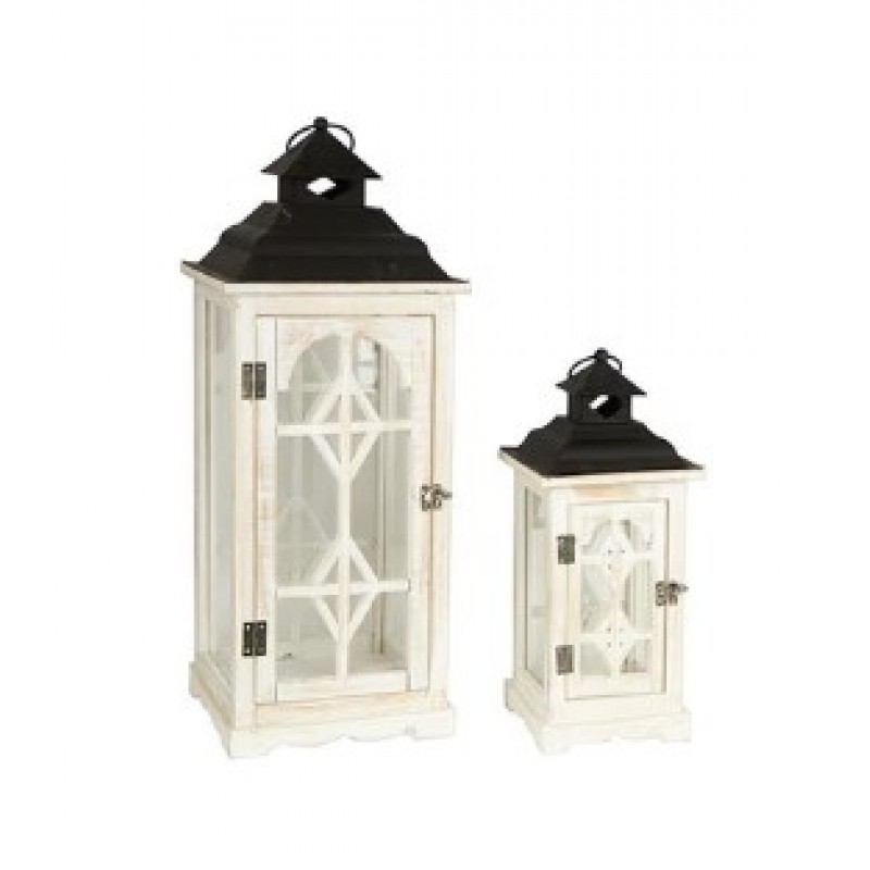 Φανάρια Μεταλλικά-Ξύλινα Λευκά 17x17x40Εκ Eurolamp 