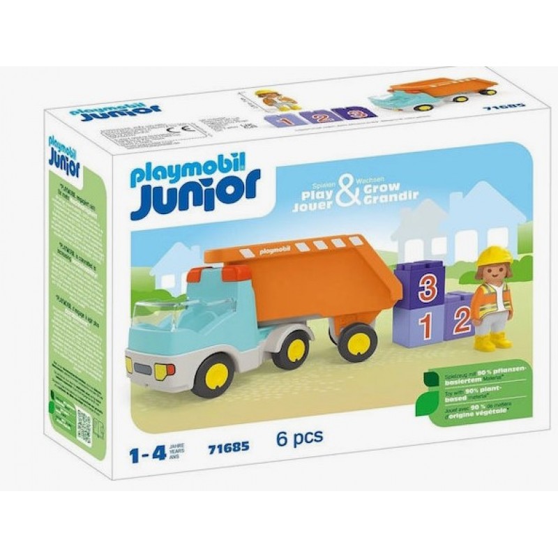 Junior Ανατρεπόμενο Φορτηγό Με Εργάτη Για 1-4 Ετών Playmobil 