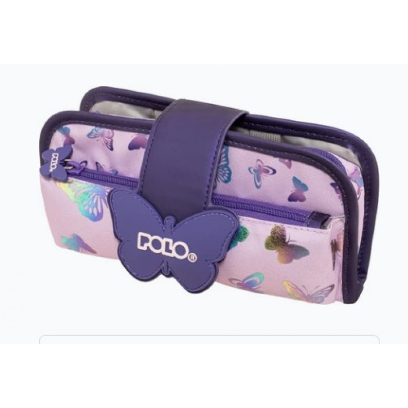 Κασετίνα Με 2 Θήκες Μωβ Rubber Butterfly Polo 