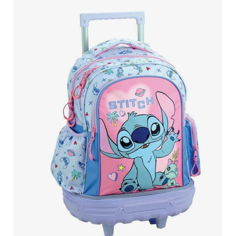 Σχολική Τσάντα Τρόλεϊ Δημοτικού Stitch Με Θήκη Για Παγούρι Gim 
