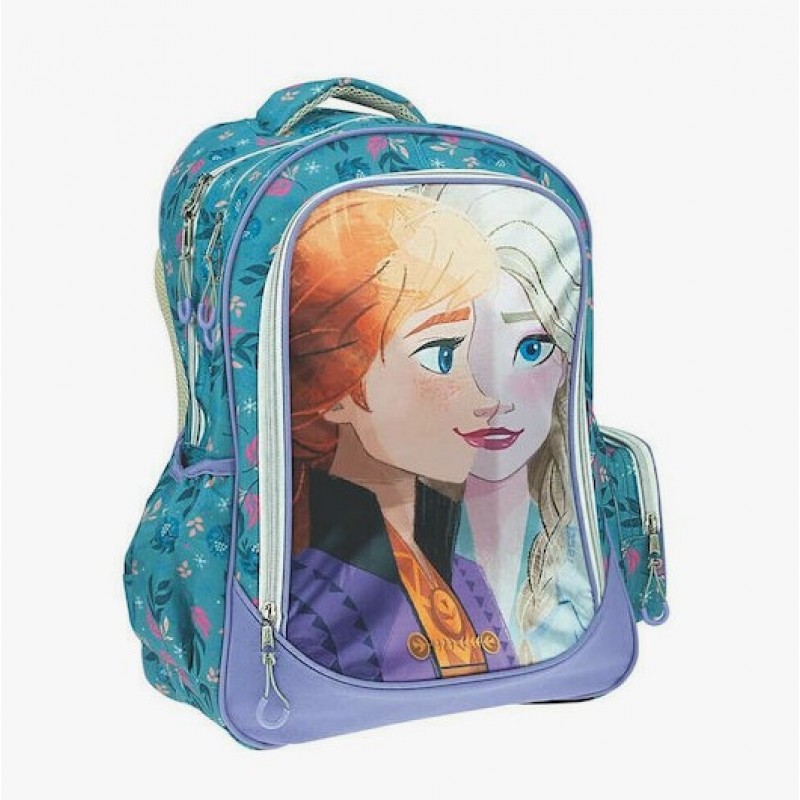 Σχολική Τσάντα Πλάτης Δημοτικού Frozen Γαλάζια Με Θήκη Για Παγούρι 27lt Gim 