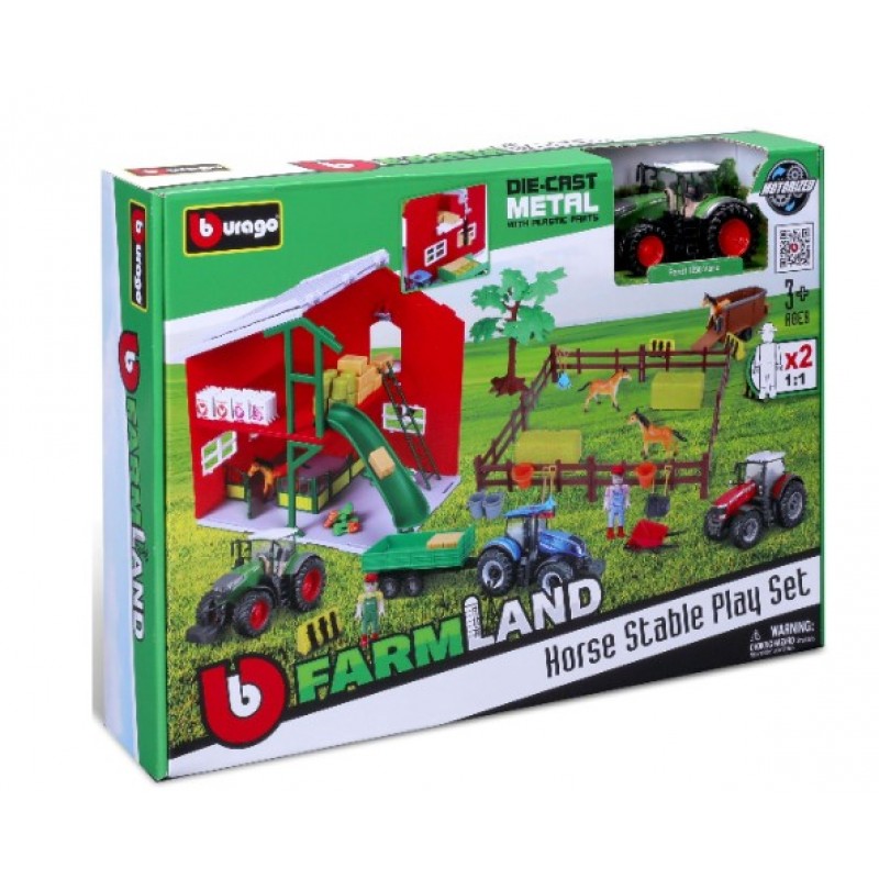 Σετ Στάβλος Με Τρακτέρ Farmland Horse Stable Για 3+ Bburago