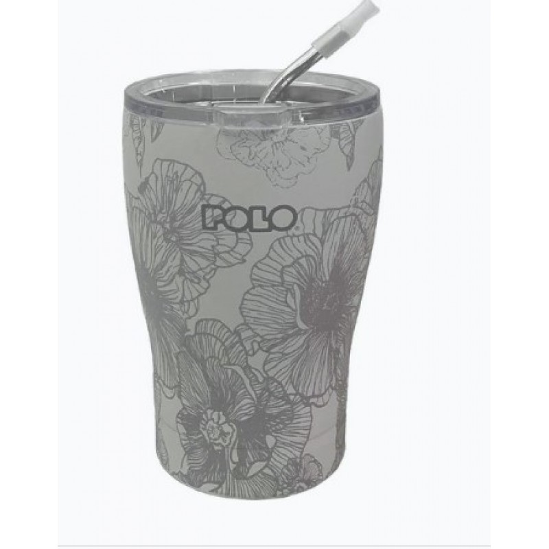 Ποτήρι Θερμός Ανοξείδωτο Coffee Mug Γκρί Floral 350ml Polo 