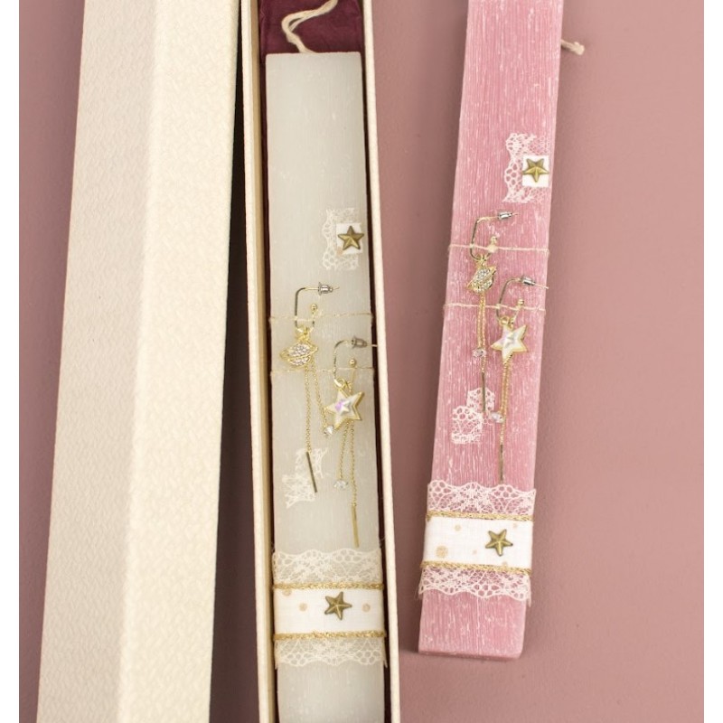 Λαμπάδα Πλακέ Κοντή Σκουλαρίκια Φεγγάρι Κρόνος Δημιουργίες 