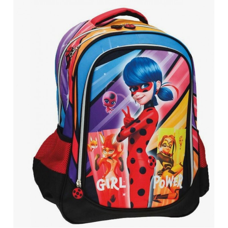 Σχολική Τσάντα Πλάτης Δημοτικού Miraculous Lady Bug Power Με Θήκη Για Παγούρι 27lt Gim 