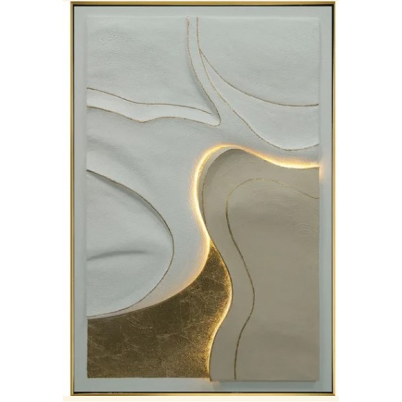 Πίνακας Σε Καμβά Φωτιζόμενος Με Led Εκρού/Χρυσό 3D Αφηρημένο Σχέδιο Σε Κορνίζα 82.5x122.5x3.5 Εκ Marhome