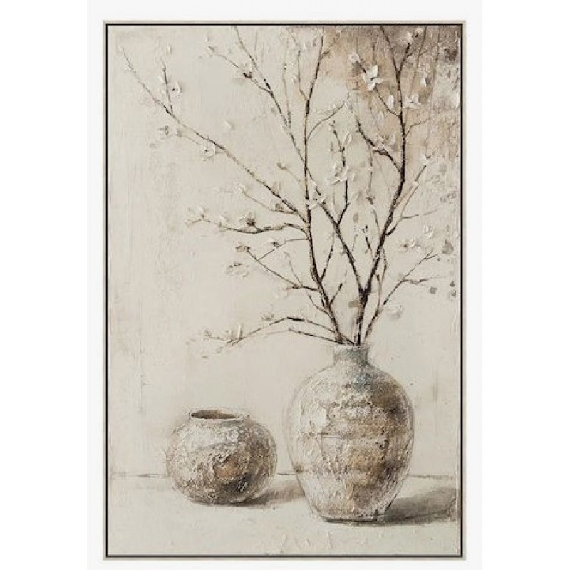 Πίνακας Καμβάς Βάζα Με Κλαδιά & Ανθάκια Μπεζ Με Στοιχεία 3D Σε Κορνίζα 82.5x122.5x3.5Εκ Marhome