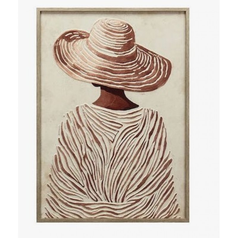 Πίνακας Καμβάς Κομψή Γυναίκα Με Καπέλο Εκρού/Καφέ Ανάγλυφο Εφέ Σε Κορνίζα 50x70x3Εκ Marhome