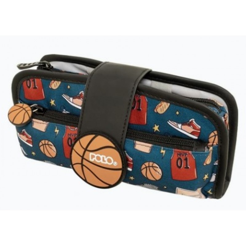 Κασετίνα Με 2 Θήκες Πολύχρωμη Rubber Basketball Polo 