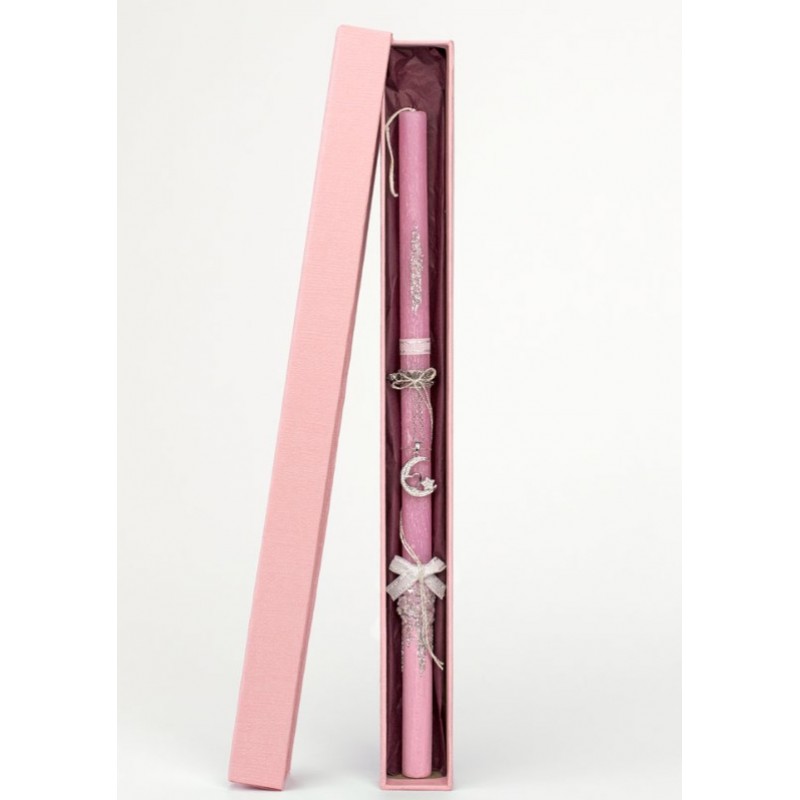 Λαμπάδα Με Κολιέ Φεγγάρι Καρδιά Αστέρι Φούξια Δημιουργίες