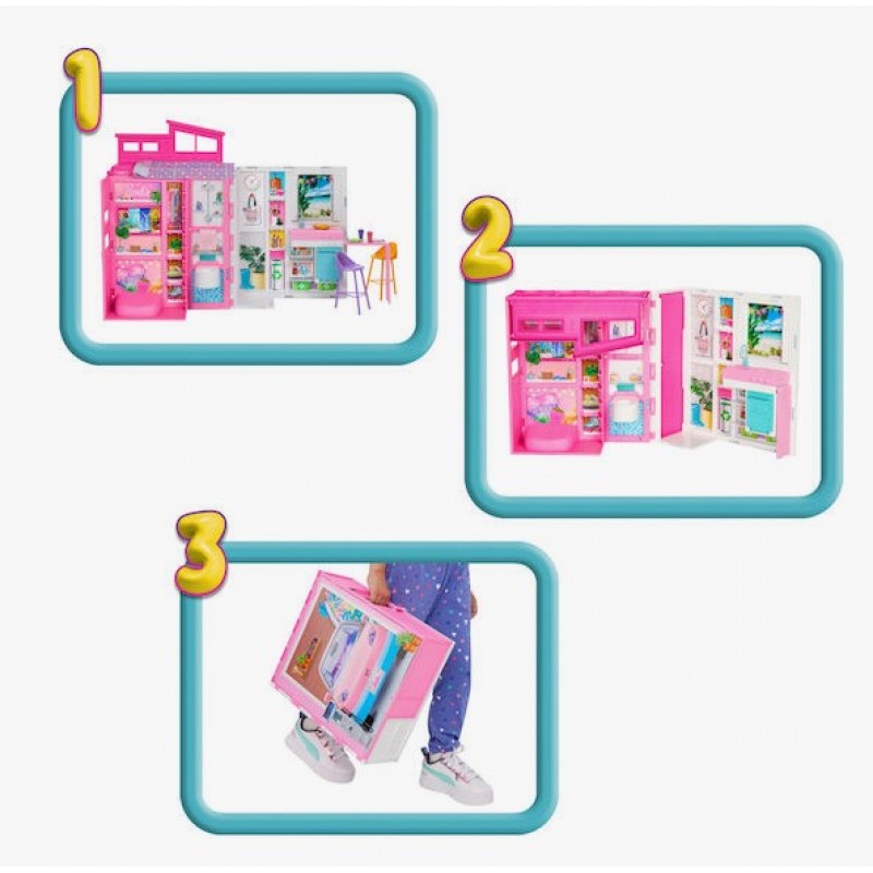 Barbie Σπιτάκι - Βαλιτσάκι Πλαστικό Κουκλόσπιτο Mattel 