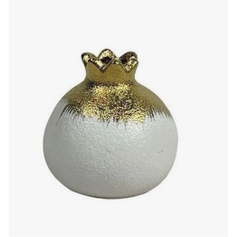 Ρόδι Κεραμικό Μικρό Λευκό / Χρυσό Ομπρέ Εφέ 7.6Εκ Marhome