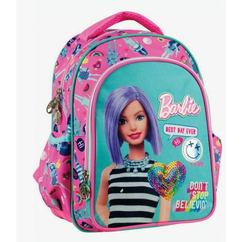 Σχολική Τσάντα Πλάτης Δημοτικού Barbie Beauty Ροζ Με Θήκη Για Παγούρι 12lt Gim 