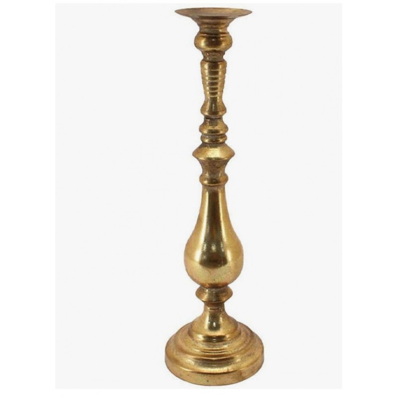 Κηροπήγειo Μεταλλικό Χρυσό/Μελί Με Γυαλί Κρύσταλλα Μπουμπούκια Μικρό Φ17X43.5Εκ Marhome