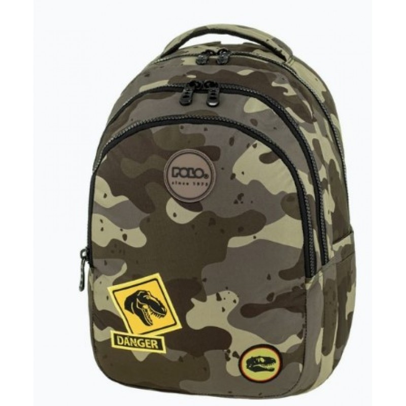 Σχολική Τσάντα Πλάτης Δημοτικού Χακί Focus Camo Polo 