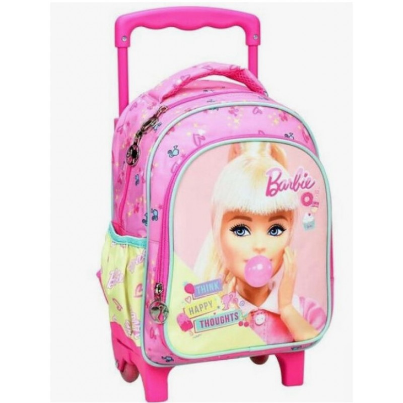 Σχολική Τσάντα Τρόλεϊ Νηπιαγωγείου Barbie Ροζ Με Θήκη Για Παγούρι 12lt Gim 