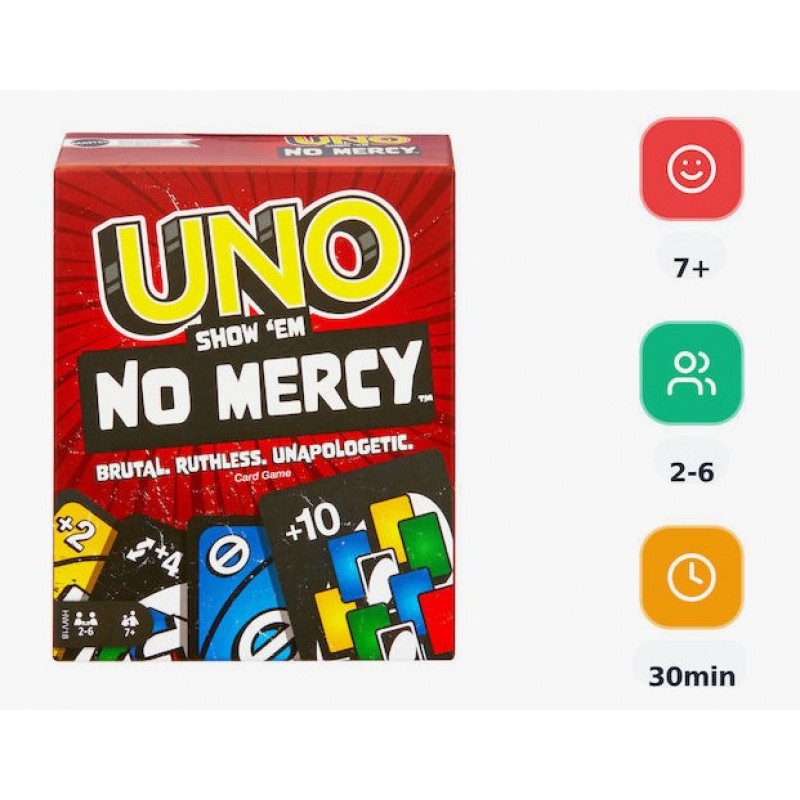 Επιτραπέζιο Παιχνίδι Uno No Mercy για 2-6 Παίκτες 7+ Ετών (EN) Mattel