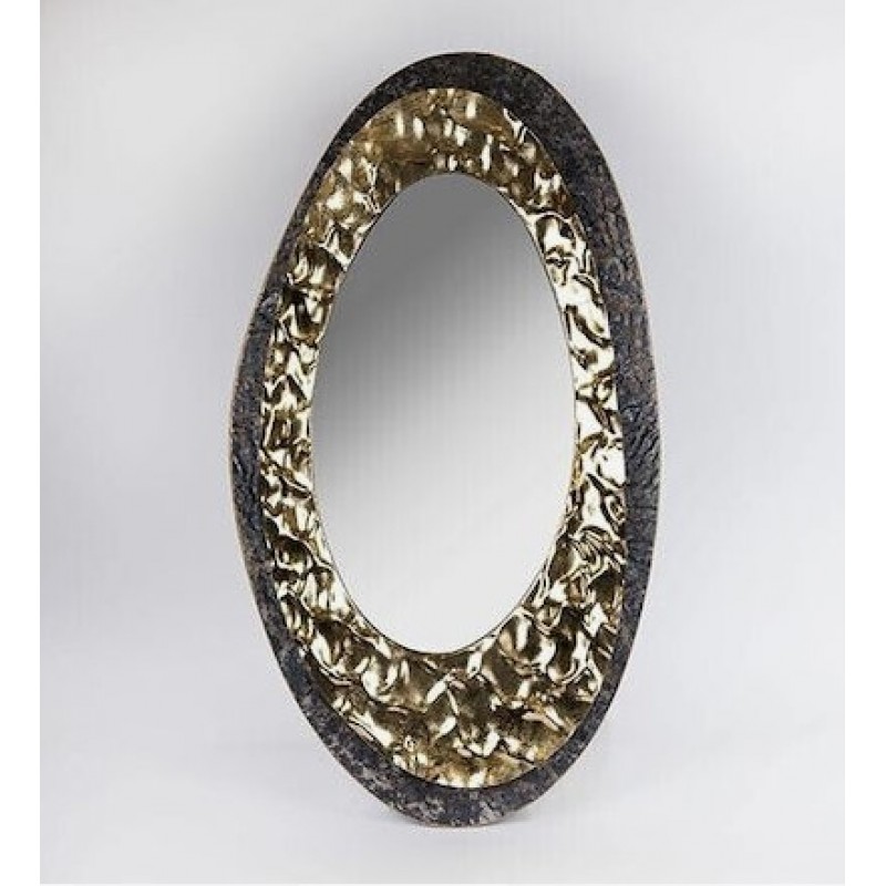 Καθρέπτης Τοίχου Οβάλ με Χρυσό Μεταλλικό Πλαίσιο 87.5x49.5cm Estheti