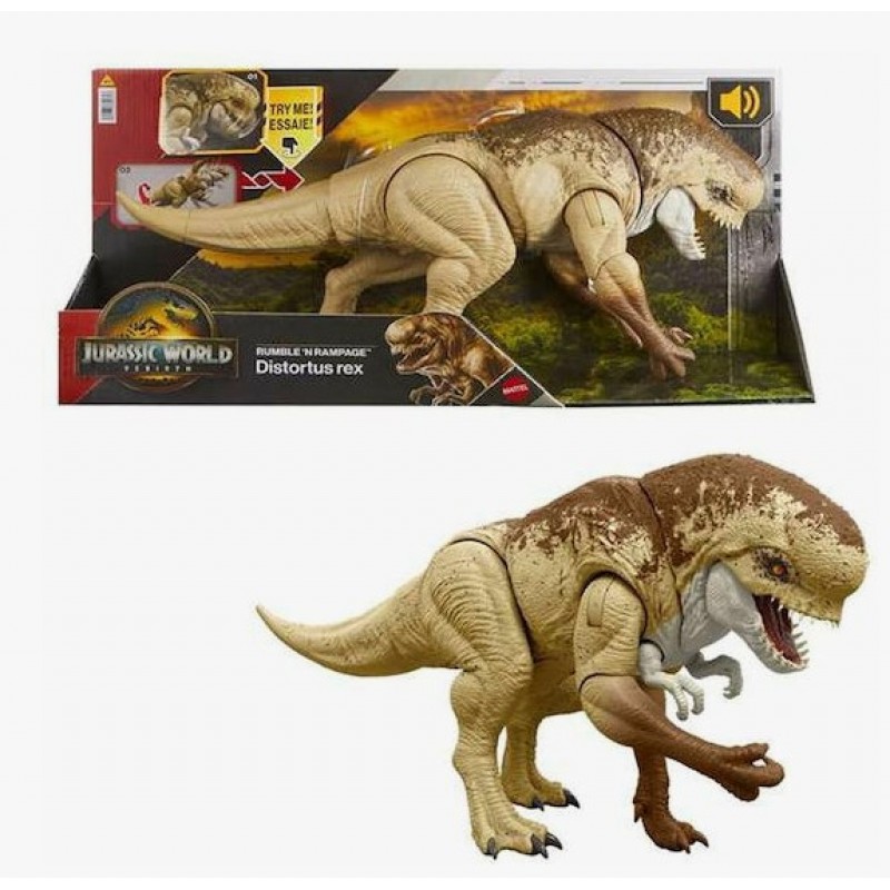 Φιγούρα Δράσης Jurassic World Rebirth Rumble N Rampage Distortus Rex Jurassic World με Ήχους 10Εκ. Mattel