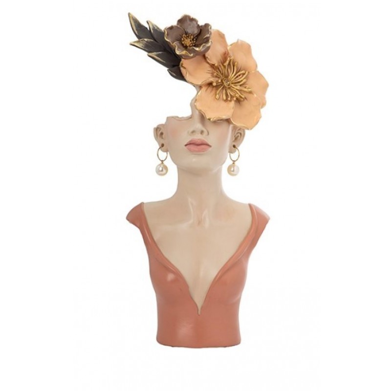 Διακοσμητικό Γλυπτό Γυναίκα Με Λουλούδι Ροδακινί 17x5x38.5Εκ Estheti 