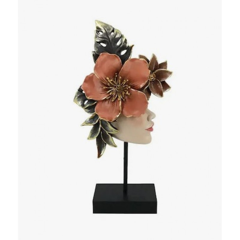 Διακοσμητική Φιγούρα Κεφάλι Γυναίκας Προφίλ Με Λουλούδια 17.5x7.5x34.5Eκ Marhome