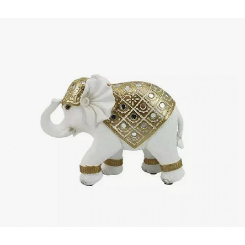 Διακοσμητική Φιγούρα Ελεφαντάκι Λευκό/Χρυσό Με Στολίδια 17x6x13Eκ Marhome