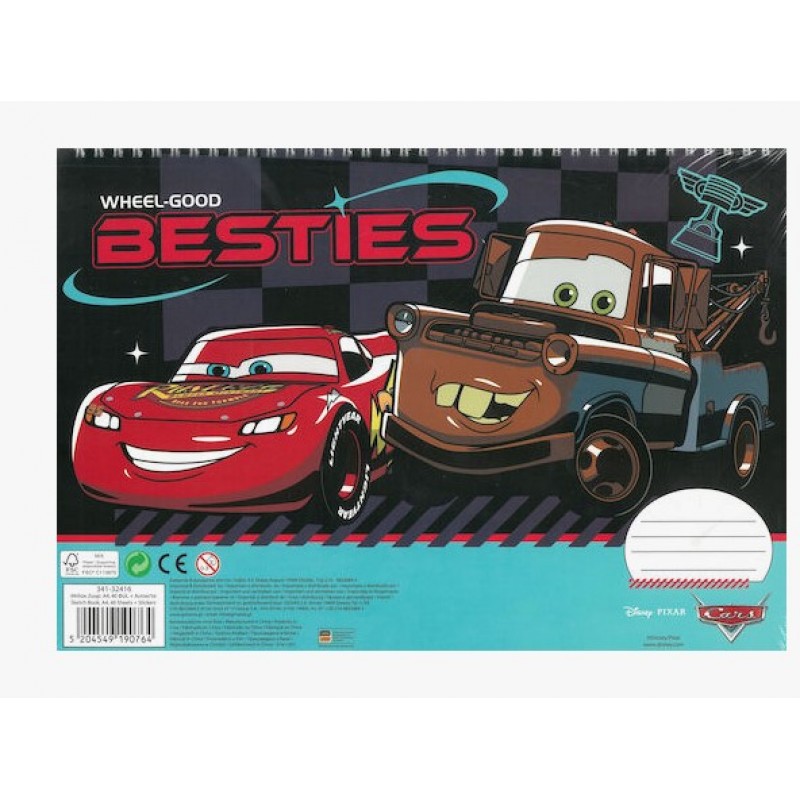 Μπλοκ Ζωγραφικης Με Αυτοκόλλητα Cars 40 Φυλλα Gim 