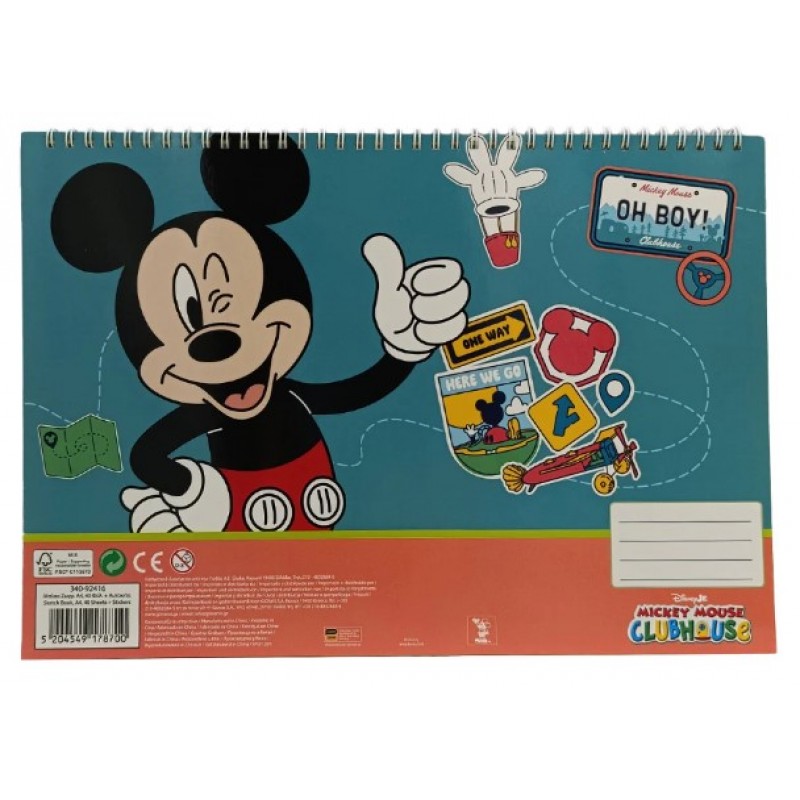 Μπλοκ Ζωγραφικής Με Αυτοκόλλητα Mickey 40 Φύλλα Gim 