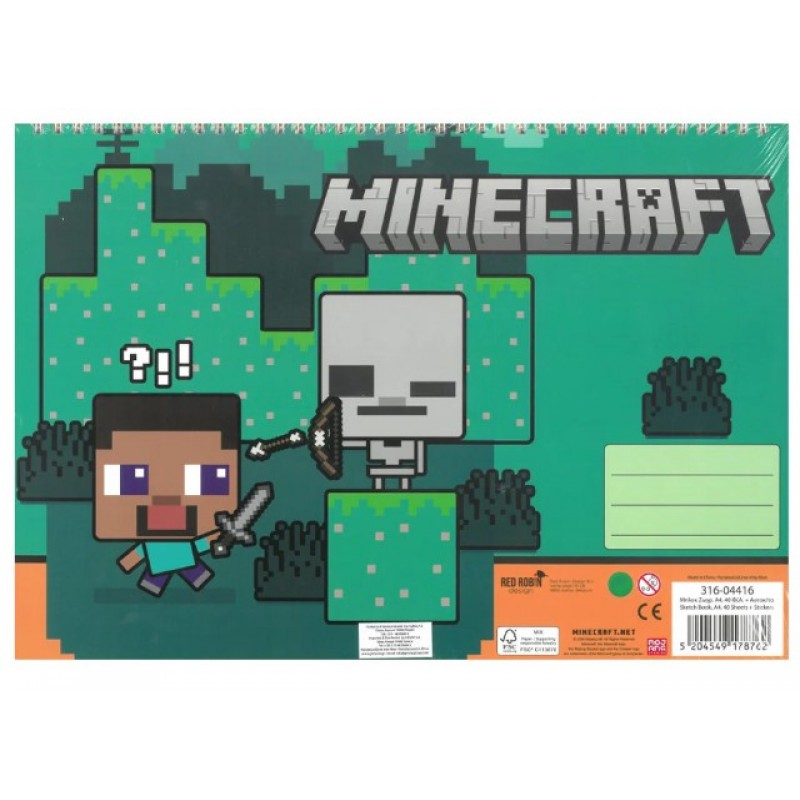 Μπλοκ Ζωγραφικής Με Αυτοκόλλητα Minecraft 40 Φύλλα Gim 