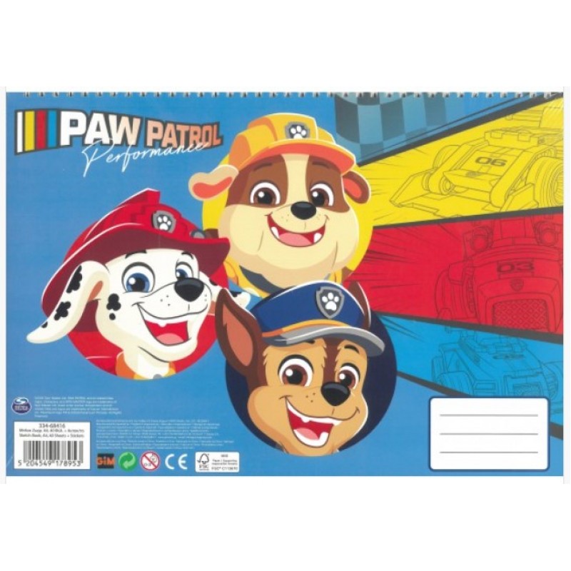 Μπλοκ Ζωγραφικής Με Αυτοκόλλητα Paw Patrol 40 Φύλλα Gim